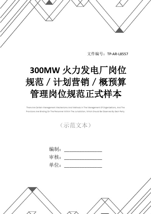 300MW火力发电厂岗位规范／计划营销／概预算管理岗位规范正式样本