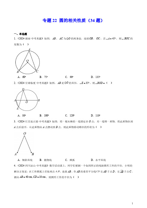 专题22 圆的相关性质(34题)(原卷版)--2024年中考数学真题分类汇编