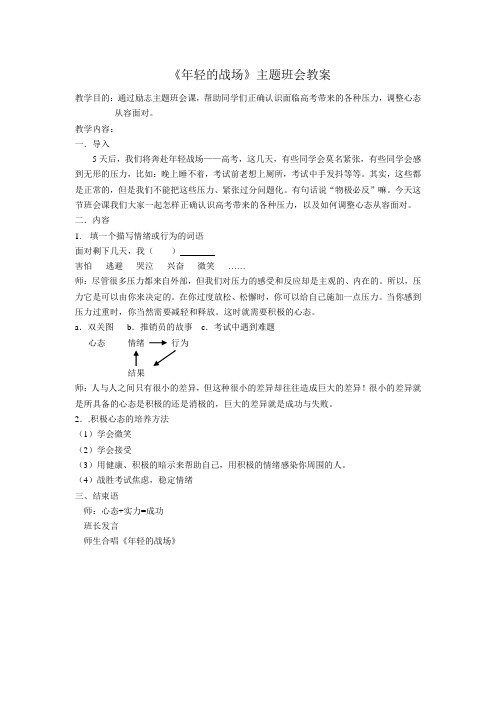 《年轻的战场》主题班会教案