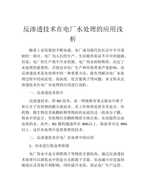 反渗透技术在电厂水处理的应用浅析