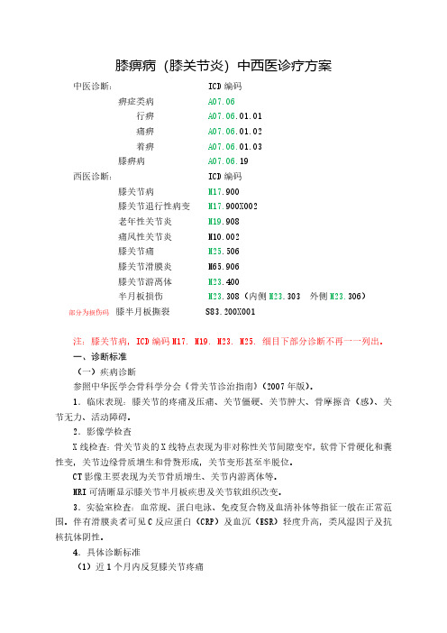 骨伤科-膝关节病中医诊疗方案