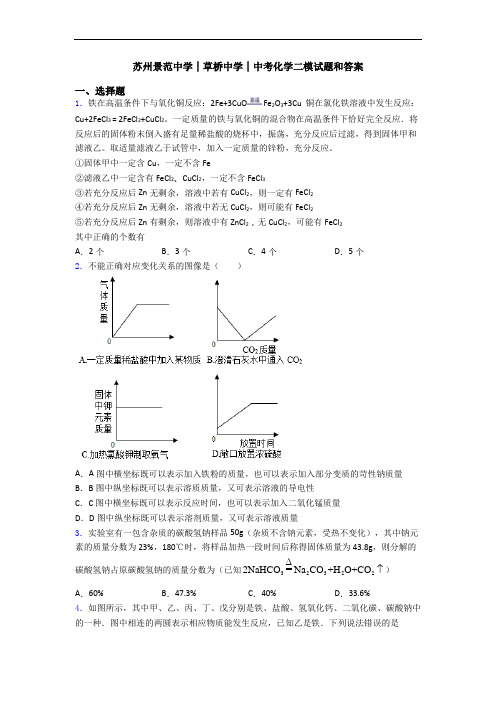 苏州景范中学│草桥中学│中考化学二模试题和答案