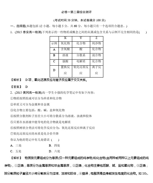 化学  必修1第二章综合测评