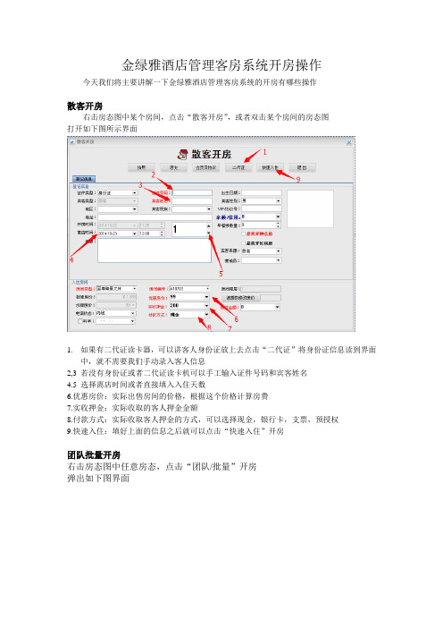 操作教程1--金绿雅客房系统开房操作