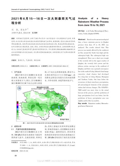 2021年6月15—16日一次大到暴雨天气过程分析