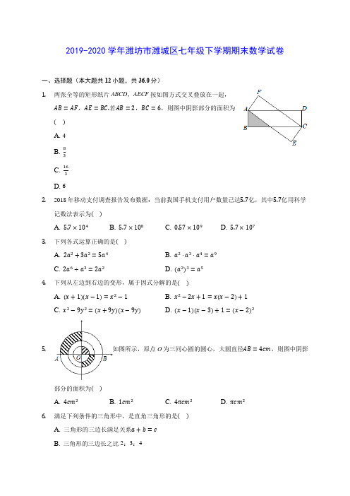 2019-2020学年潍坊市潍城区七年级下学期期末数学试卷