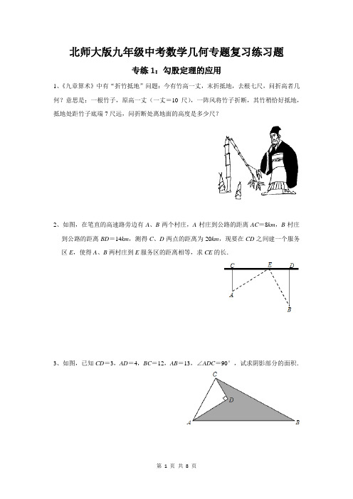 北师大版九年级中考数学几何专题复习练习题(含答案)