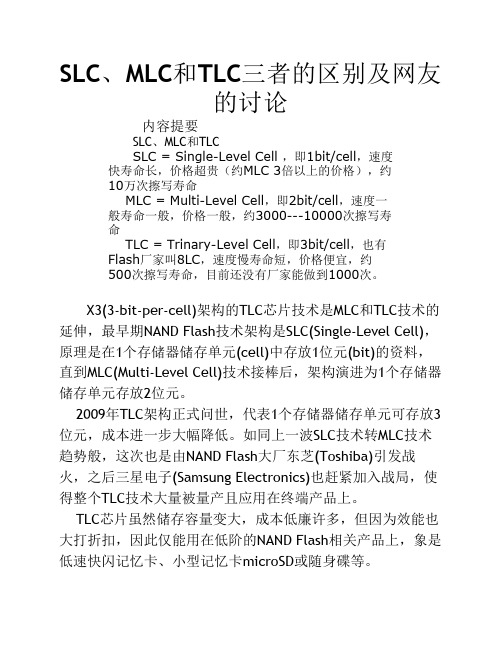 SLC、MLC和TLC三者的区别及网友的讨论