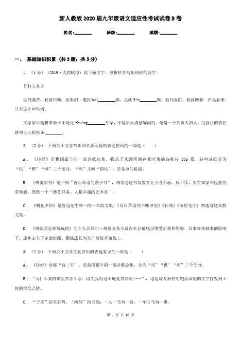 新人教版2020届九年级语文适应性考试试卷B卷