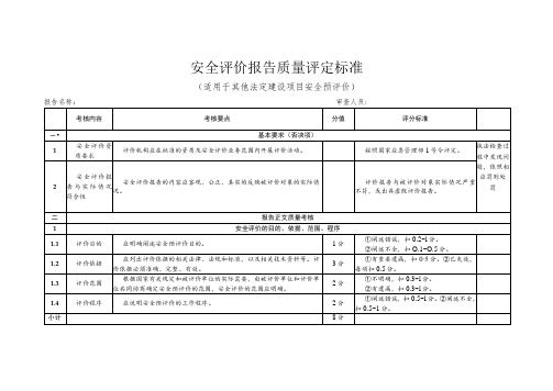 安全评价报告质量评定标准(适用于其他法定建设项目安全预评价)