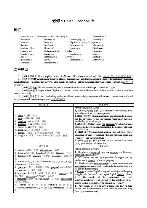 新高考英语一轮复习译林版29必修1 Unit 1 School life