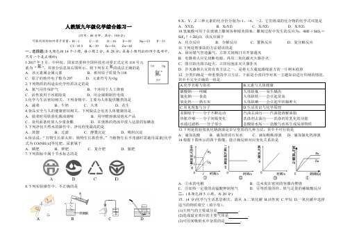 2019年人教版九年级化学综合练习一(word版含答案)