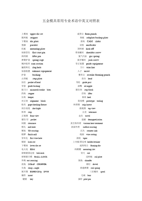 五金模具中英文专业术语范文