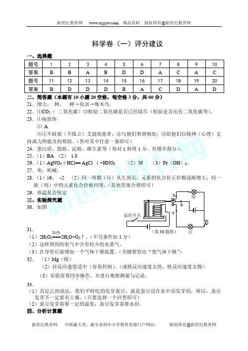 2006年嘉兴市南湖区中考试适应性练习卷 (一)科学试题卷[下学期]-1
