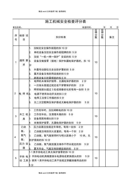 施工机械设备检查评分表