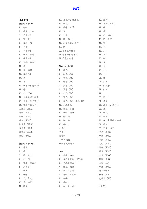 人教版初中英语七八九年级单词默写(看中文写英语)