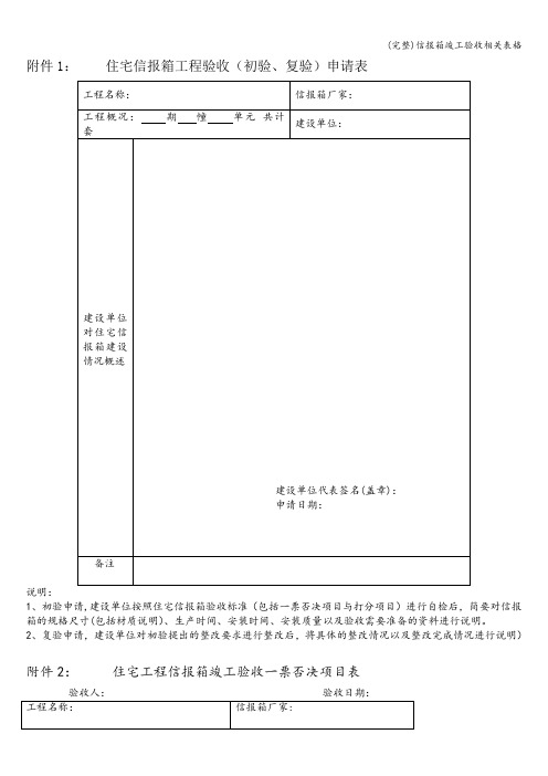 (完整)信报箱竣工验收相关表格