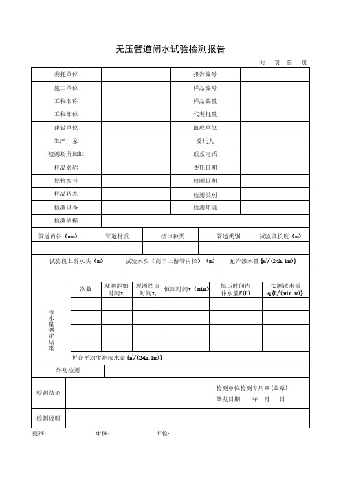 无压管道闭水试验检测报告