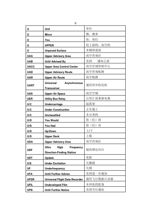 U民航专业词汇缩写