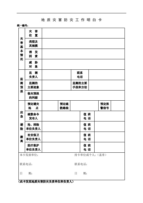 地质灾害防灾避险明白卡及预案