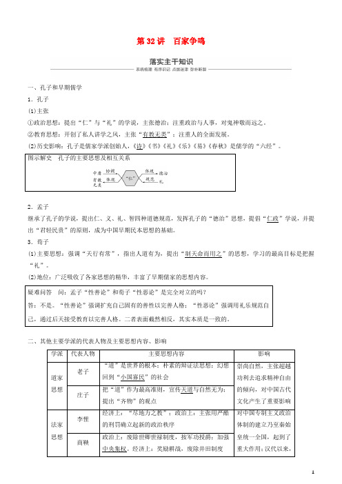 (人教版)2020年度高考历史一轮复习 专题十二  第32讲 百家争鸣学案