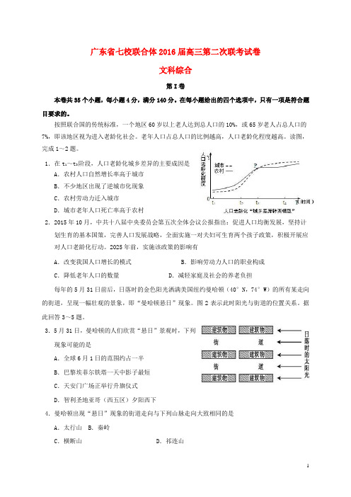 广东省中山一中等七校联合体2016届高三文综第二次(12月)联考试题