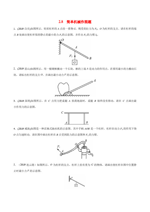 专备战2020全国中考物理真题分类全解析  题2.8 简单机械作图题(原卷版)