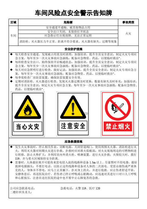 服装厂车间风险点安全警示告知牌