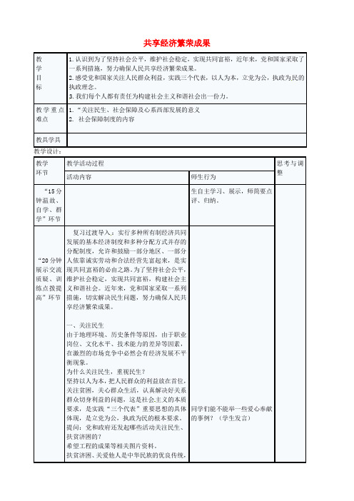 江苏省启东市天汾初级中学九年级政治全册 4.10.3 共享经济繁荣成果教案 苏教版