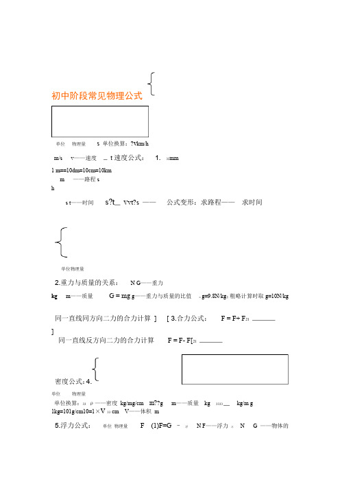 完整word版浙教版初中科学公式