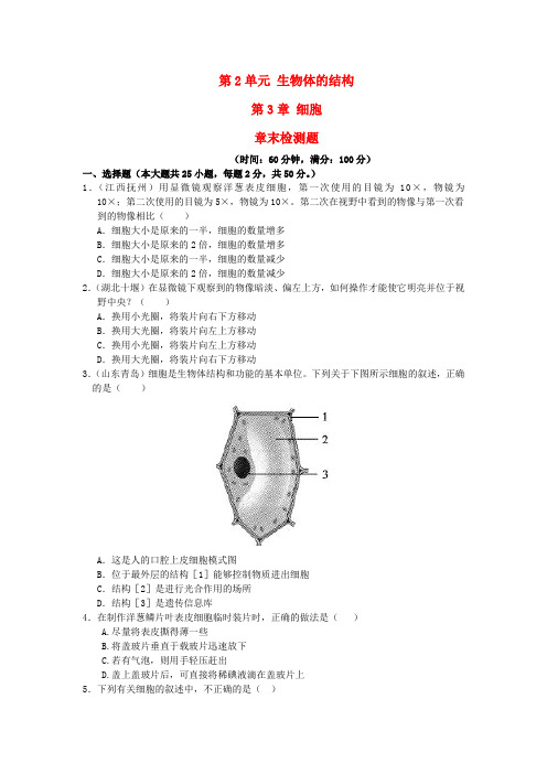 (中学教材全解)七年级生物上册《第2单元 生物体的结构 第3章 细胞》综合检测题(含详解) 北师大版