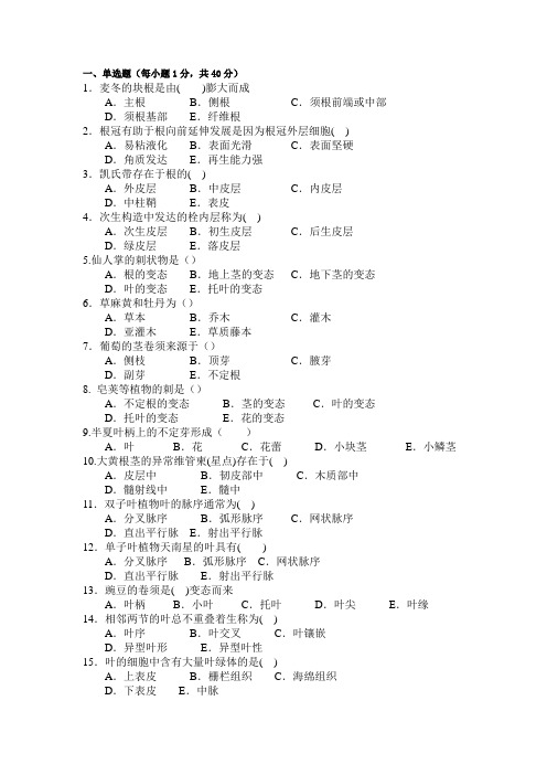 药用植物学习题及答案