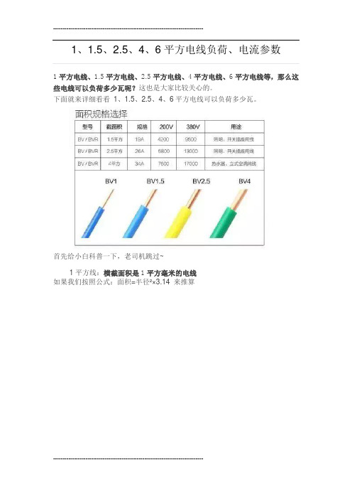 1、1.5、2.5、4、6平方电线负荷、电流参数