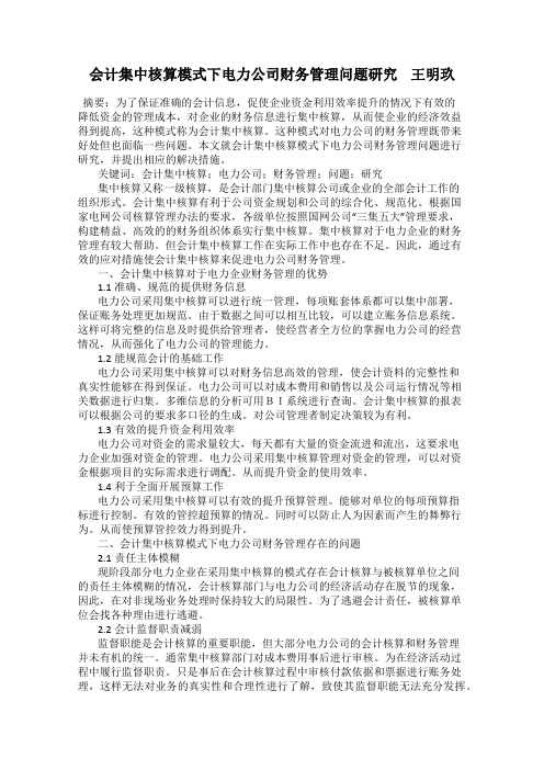 会计集中核算模式下电力公司财务管理问题研究    王明玖