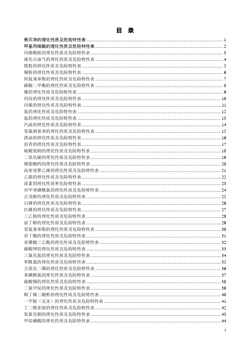 危险化学品物理特性表