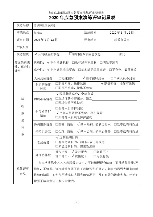 加油站防洪防汛应急预案演练评审记录表