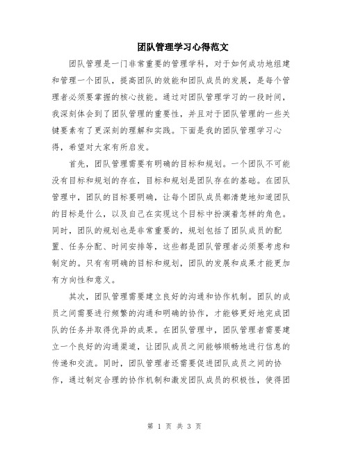 团队管理学习心得范文