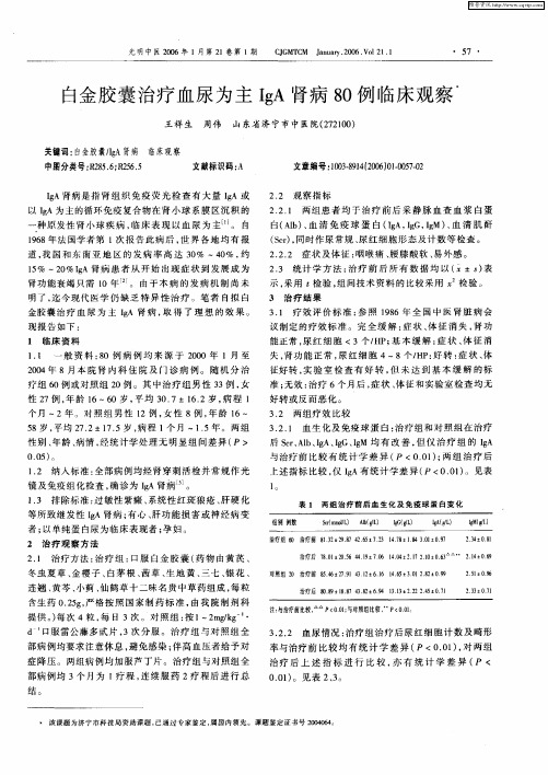 白金胶囊治疗血尿为主IgA肾病80例临床观察
