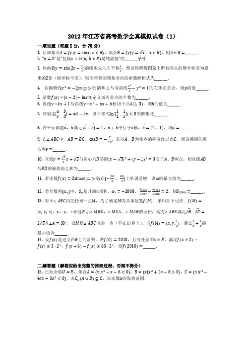 数学_2012年江苏省高考数学全真模拟试卷(1)(含答案)