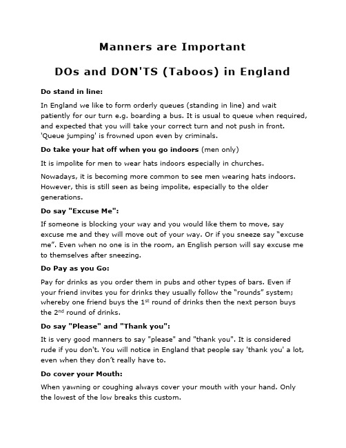 DOs and DON'TS (Taboos) in communicating with English people