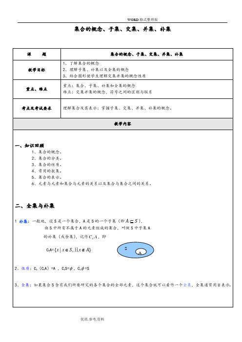 集合的概念、子集、交集、并集、补集