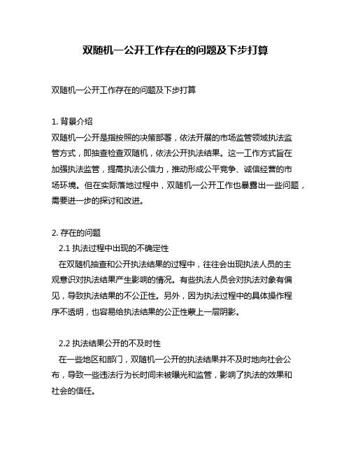 双随机一公开工作存在的问题及下步打算