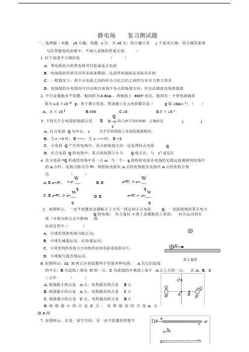 人教版物理选修31《静电场》章节复习题及答案.doc