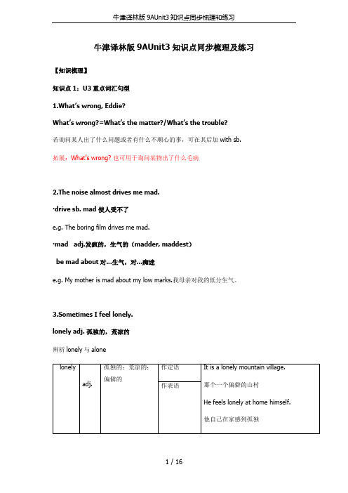 牛津译林版9AUnit3知识点同步梳理和练习