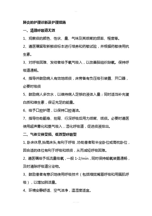 肺炎护理诊断与护理措施