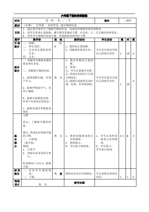 人教版六年级下册体育教案设计