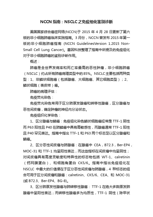 NCCN指南：NSCLC之免疫组化鉴别诊断