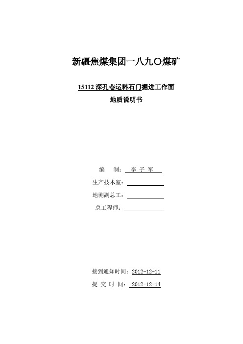 15112深孔巷运料石门地质说明书