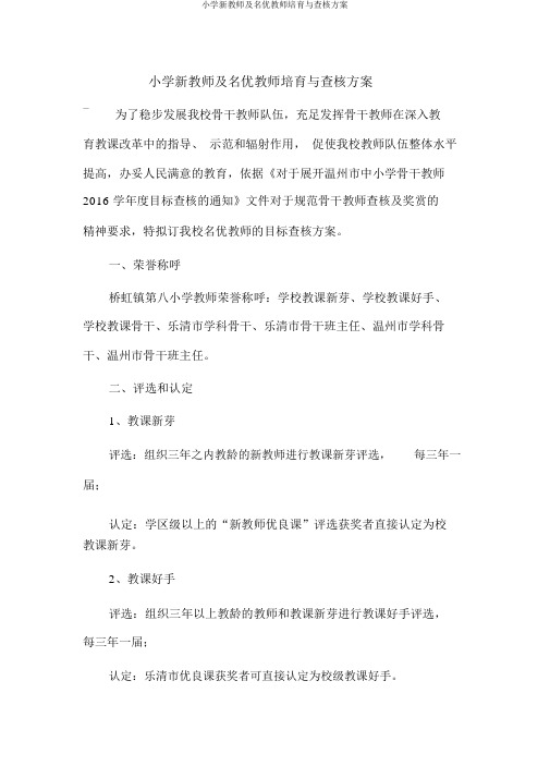 小学新教师及名优教师培养与考核方案