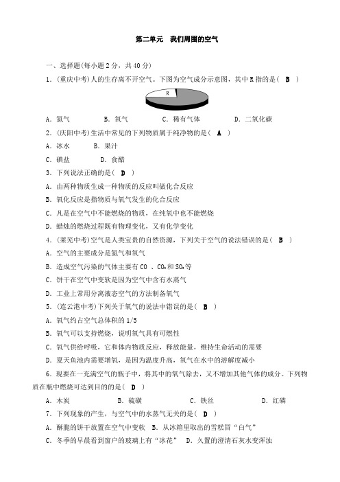 2018-2019学年九年级化学上册：单元测试 第2单元 我们周围的空气 2(含答案)